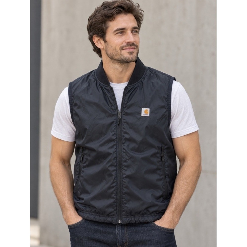 Carhartt Vest Mens L Tall Blue Cordura Rain Defender Lightweight Wind Rain Work